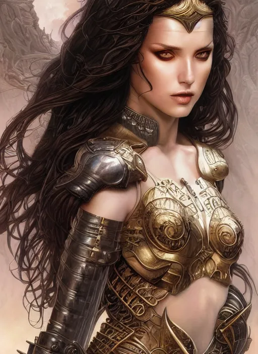 Image similar to a highly detailed symmetrical full body portrait of a female fantasy character with piercing beautiful eyes, art by artgerm and karol bak and mark brooks and donato giancola and bayard wu and gustav moreau and wayne barlowe