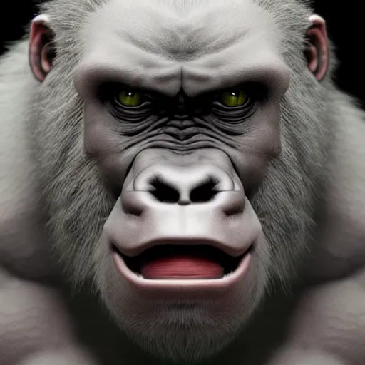 Prompt: angry tough albino gorilla. interesting 3 d character concept by square enix, game art, hyper detailed, character modeling, cinematic, final fantasy, video game character concept, ray tracing, fur details, maya, c 4 d