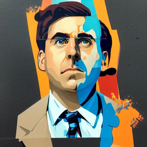 Prompt: Michael Scott profile picture by Sachin Teng, asymmetrical, Organic Painting , Matte Painting, geometric shapes, hard edges, graffiti, street art:2 by Sachin Teng:4