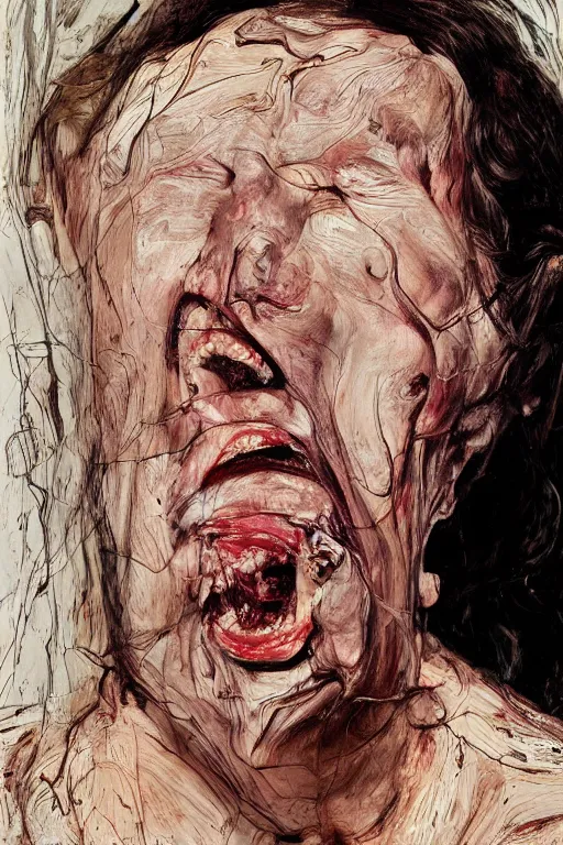 Image similar to portraits of a woman enraged, part by Jenny Saville, part by Lucian Freud, part by Frank Miller