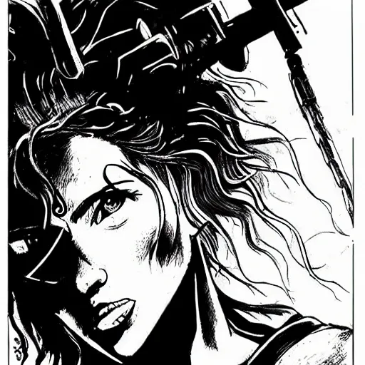 Prompt: scarlett johansson as a barbarian in afro samurai manga style, pencil and ink, walking the wastelands