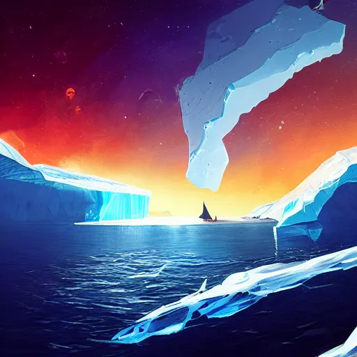Image similar to transparent iceberg floating in space, by anato finnstark, by alena aenami, by john harris, by ross tran, by wlop, by andreas rocha
