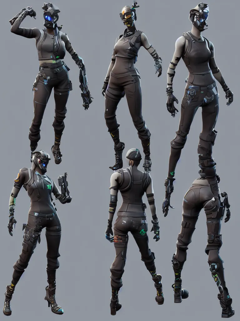 Image similar to fortnite skin models cyberpunk style concept art skin model, 3d models