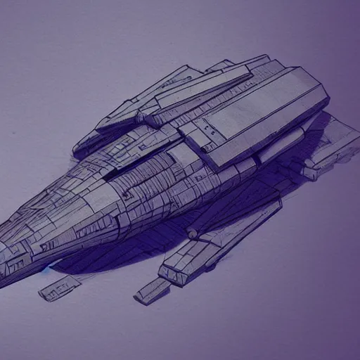 Prompt: isometric view of a star wars space ship in space, pencil sketch, concept art, digital art