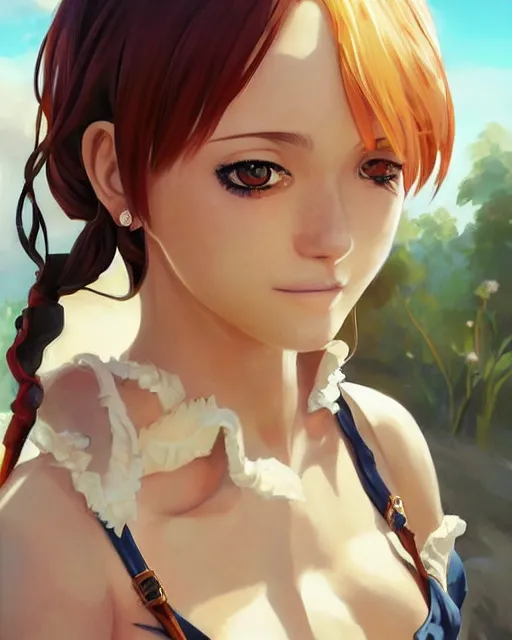 Image similar to portrait One Piece pirate girl cute-fine-face, pretty face, realistic shaded Perfect face, fine details. Anime. realistic shaded lighting by Ilya Kuvshinov Giuseppe Dangelico Pino and Michael Garmash and Rob Rey, IAMAG premiere, aaaa achievement collection, elegant freckles, fabulous