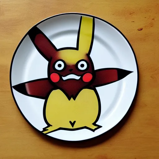 Image similar to pikachu as a skeleton on a plate, photo realistic