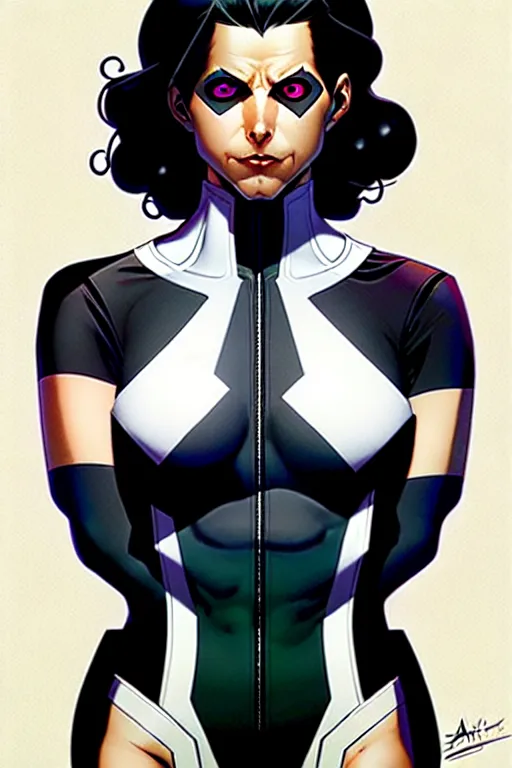 Image similar to artgerm, joshua middleton comic cover art, pretty domino marvel comics sarah michelle gellar entire full body, white skin, black spot covering left eye, symmetrical eyes, symmetrical face