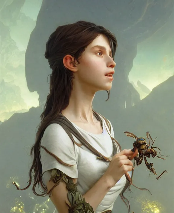 Image similar to simplicity, portrait of a adorable alien insect, childlike, milky way environment, ultra realistic, concept art, intricate details, cheerful, highly detailed, photorealistic, octane render, 8 k, unreal engine. art by artgerm and greg rutkowski and alphonse mucha