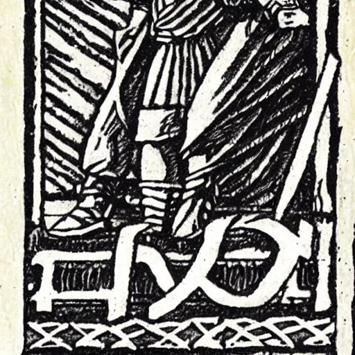 Prompt: medieval character stamp in medieval style by frank godwin and moebius, ink outline, charcoal on paper, exlibris, rubber stamp