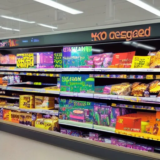 Prompt: augmented reality glowing data visualisation in supermarket, cinematic, kodachrome