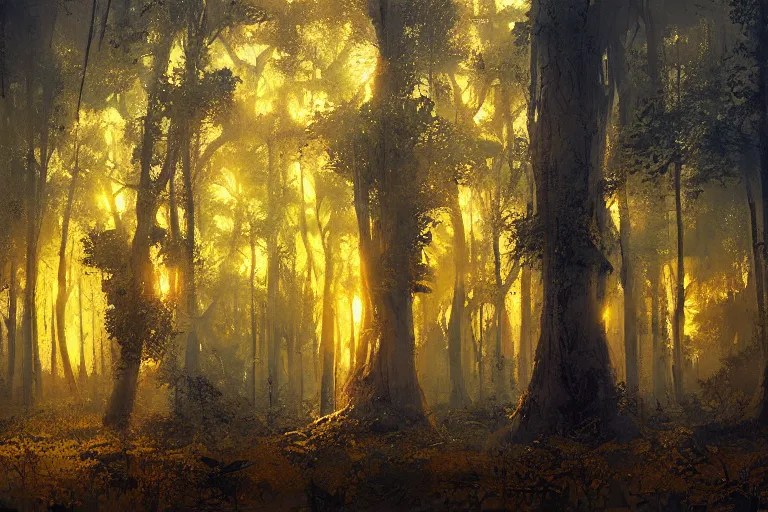 Image similar to forest of blue spaghetti under a yellow sky, by greg rutkowski