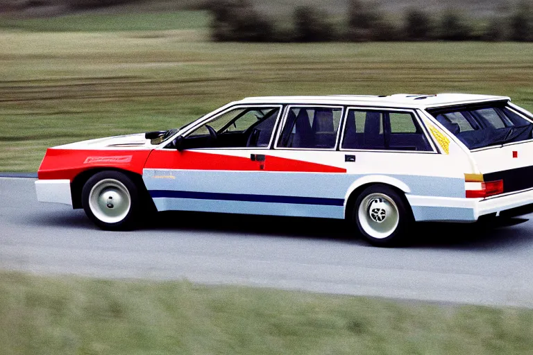 Image similar to designed by giorgetto giugiaro touring race car 1 9 8 8 ford fairmont wagon estate, ektachrome photograph, volumetric lighting, f 8 aperture, cinematic eastman 5 3 8 4 film