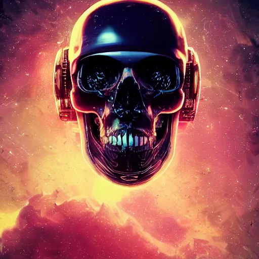 Image similar to portrait of a space pirate skull. intricate abstract. cyberpunk, vhs glitch. full face broken helmet. intricate artwork. nightmare fuel. terrifying. empty oxygen tank. by Tooth Wu, wlop, beeple, dan mumford. octane render, trending on artstation, greg rutkowski very coherent symmetrical artwork. cinematic, hyper realism, high detail, octane render, 8k, iridescent accents, black and white