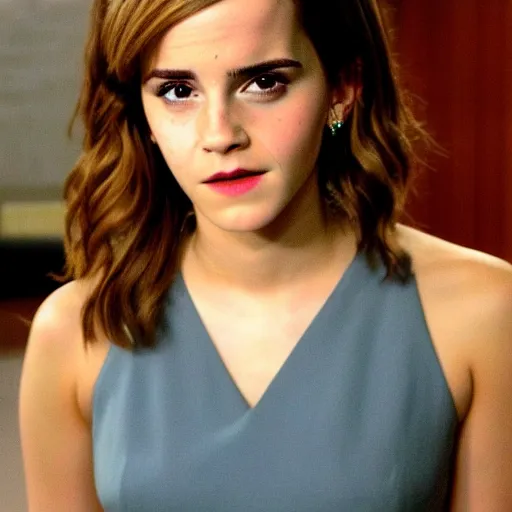 Image similar to emma watson giving the camera a Jim halpert look from the TV show The Office