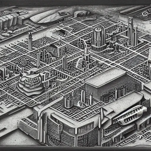 Prompt: isometric view of a city painted by h.r giger