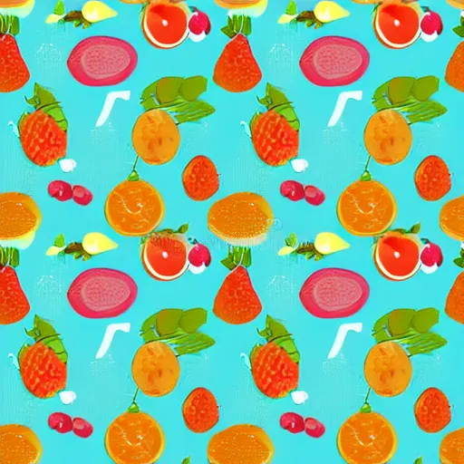 Image similar to fruit illustration, repeating pattern, light tan background, simple illustrative