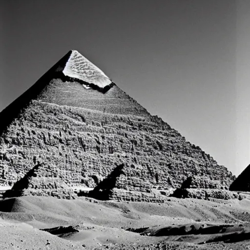 Image similar to Never before seen photo of the great pyramids of Giza on the moon, 1956 photo, black and white