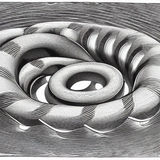 Image similar to a whirlpool of eels by mc escher, black and white, highly detailed, symmetric