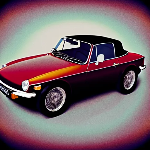 Prompt: vintage instamatic photo of a 1976 MGB, reflections, Isometric 3D, smooth 3D Illustration, Cinematic Matte Painting, volumetric lighting