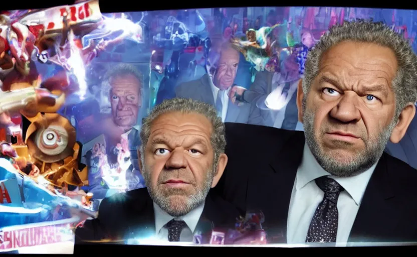 Prompt: alan sugar running in a confusing dream sequence. the apprentice