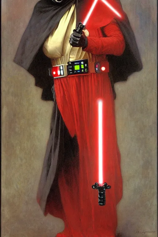 Image similar to darth vader holding a red lightsaber by Alfons Mucha by William Adolphe Bouguereau