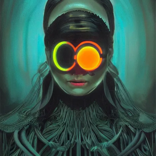 Image similar to phantom starring into the camera, fixed eyes, flowing black coat with glowing neon orange trim, inside a museum, colorful, surreal, dramatic lighting, face, detailed, intricate, elegant, highly detailed, digital painting, artstation,, concept art, smooth, sharp focus, illustration, art by sam spratt, dan mumford, artem demura and alphonse mucha