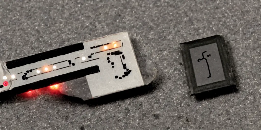 Image similar to faulty smoking wrist band chip with leds and keyboard made by a cyberpunk artificer