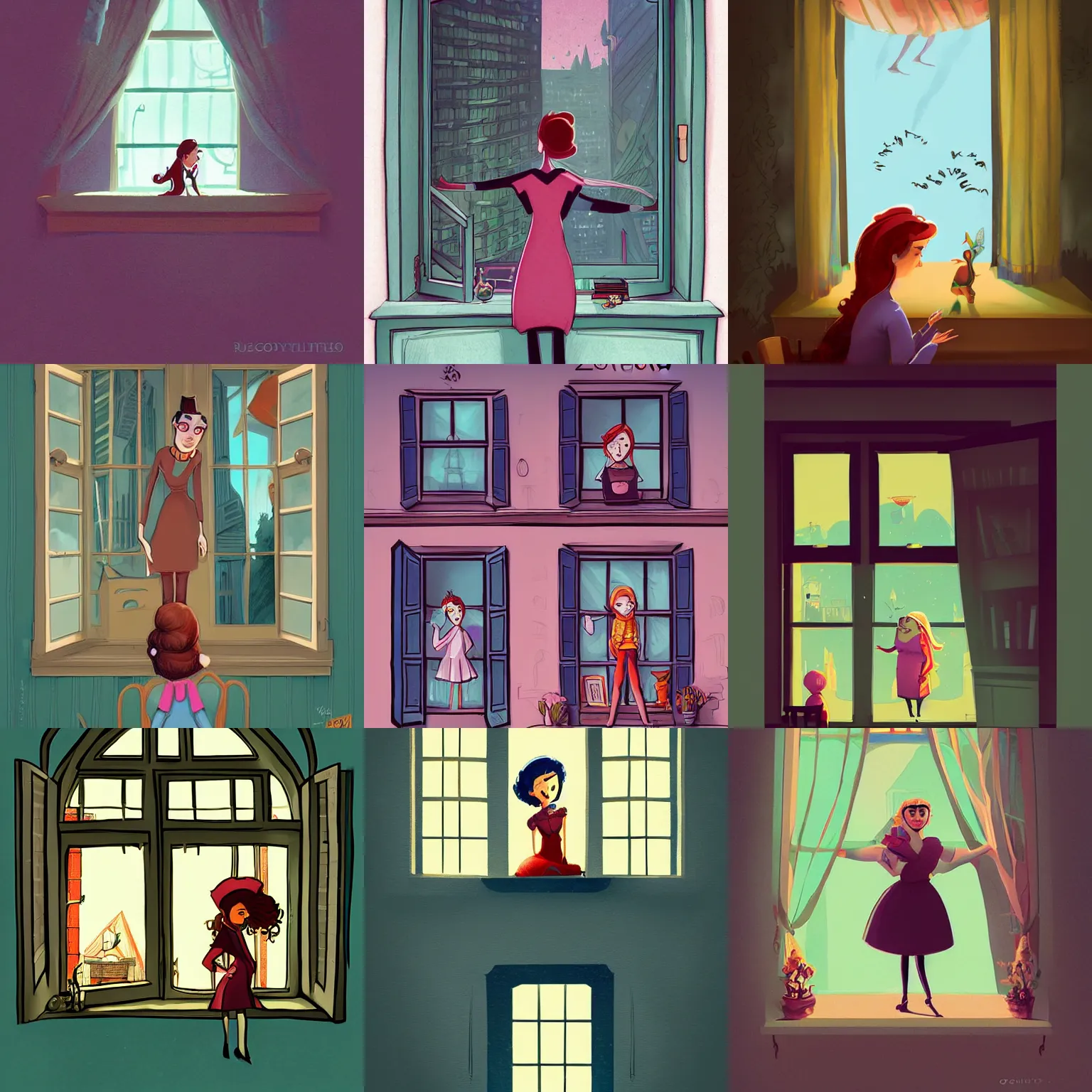 Prompt: the woman in the window, zany fantasy illustration by Cory Loftis