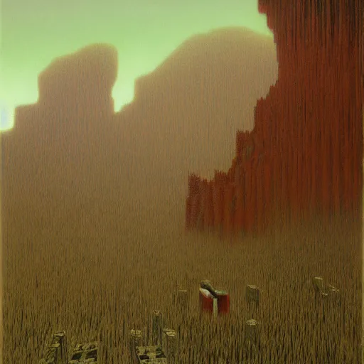 Image similar to minecraft by zdzisław beksiński