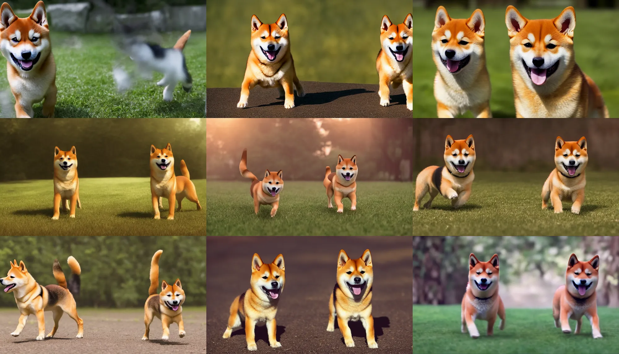 Prompt: happy young shiba inu, movie still frame, oscar nominated cinematography, beautiful composition, 8k resolution