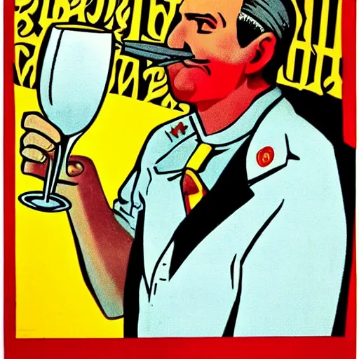 Prompt: communist man drinking champagne, soviet propaganda style