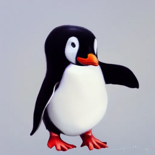 Image similar to cute penguim, oil on canvas, realism, artstation, concept character art