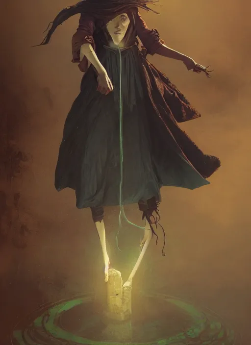 Image similar to hyper realistic photo of victorian wizard girl, full body, rule of thirds, conceptart, saturated colors, cinematic, greg rutkowski, brom, james gurney, mignola, craig mullins, artstation, cgsociety