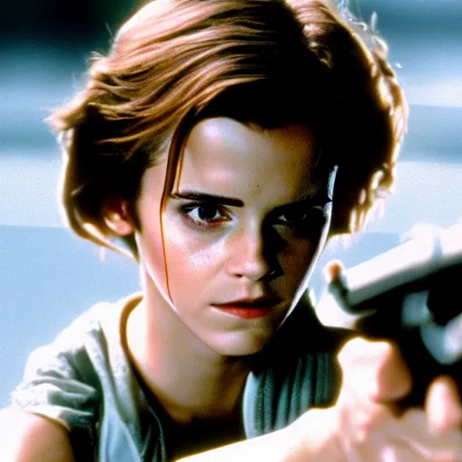 Image similar to film still of Emma Watson as Ripley in final scene scene in Alien 1979, 4k