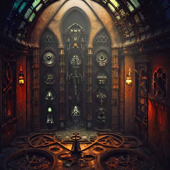 Image similar to steam necropolis, memento mori, gothic, neo - gothic, art nouveau, hyperdetailed copper patina medieval icon, stefan morrell, philippe druillet, ralph mcquarrie, concept art, steampunk, unreal engine, detailed intricate environment, octane render, moody atmospherics, volumetric lighting, ultrasharp, ominous, otherworldly