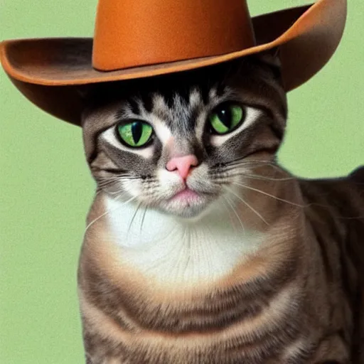 Image similar to a cat wearing a cowboy hat.