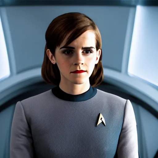 Prompt: Emma Watson in Star Trek, XF IQ4, f/1.4, ISO 200, 1/160s, 8K, Sense of Depth, color and contrast corrected, RAW, Dolby Vision, symmetrical balance, in-frame