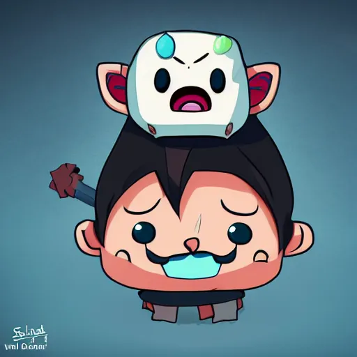 Prompt: cute small happy kawaii chibi boulder troll with a mustache, studio trigger, 4 k, digital art, concept art