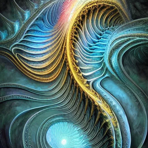 Image similar to fantasy art hyper realistic ai created interesting bizarre fractal tsunami fantastic art award winning best ultra detailed magnificent