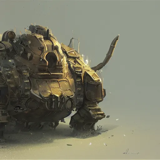 Image similar to armored cat by jean - baptiste monge, high quality, high resolution, 4 k, painted by cgsociety, rutkowski, gurney with ambient lighting, concept art, detailed, smooth, dynamic volumetric cinematic lighting, octane, raytrace