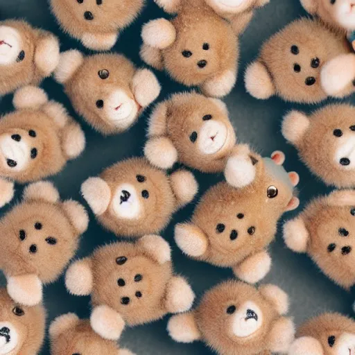 Image similar to macro shot photograph of dozens of extremely tiny realistic looking bears inside of a plastic tiny bears product food bag package, 4 k, highly detailed