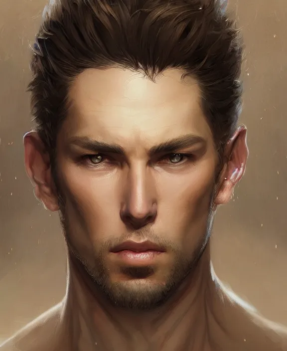 Prompt: portrait close up of guy, concentrated look, symmetry, with an explosion on the back, d & d, fantasy, intricate, elegant, highly detailed, digital painting, artstation, concept art, art by artgerm and greg rutkowski and alphonse mucha, boris vallejo
