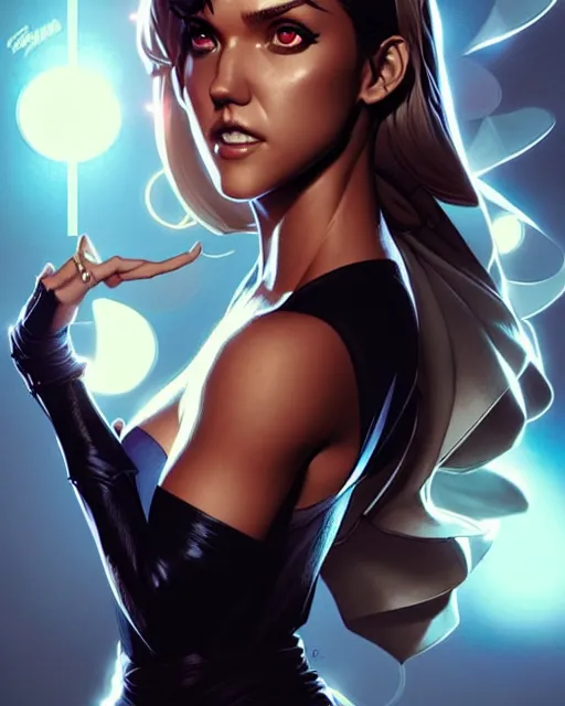 Image similar to artgerm, greg rutkowski comic book cover art, jessica alba as zatanna