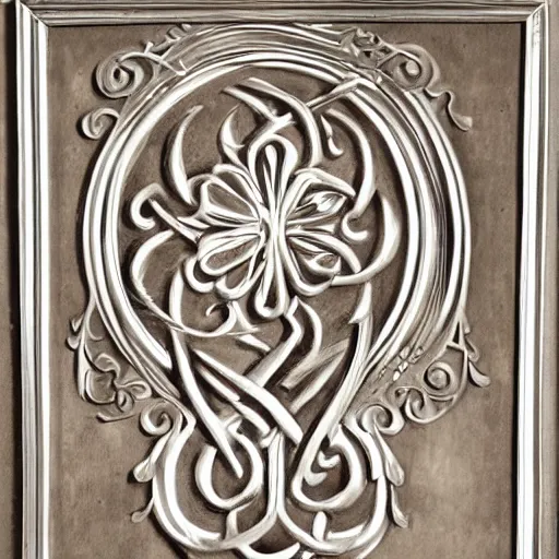 Image similar to an scrollwork engraving by sam alfano and russ abbott