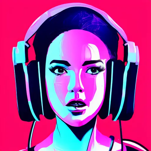 Prompt: synthwave girl wearing headphones, animated, trending on artstation, portrait