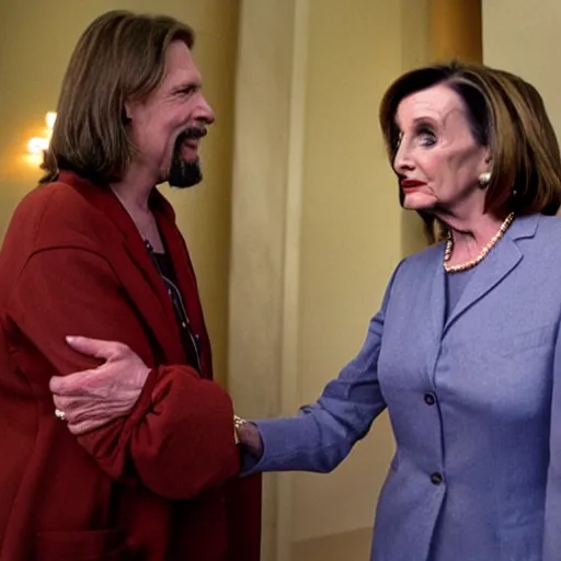 Image similar to the dude abides with nanci pelosi