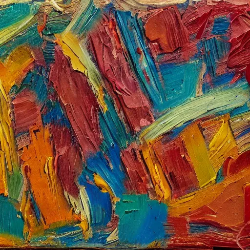 Image similar to oil paint impasto relief, icy mountain, multi layered abstract texture thick brush marks, some splattered paint, in the style of van gogh and frank auerbach