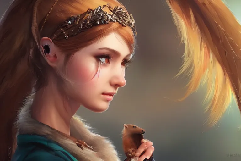 Image similar to female marten wearing jewlery with cute hairstyle, made by Stanley Artgerm Lau, WLOP, Rossdraws, ArtStation, CGSociety, concept art, cgsociety, octane render, trending on artstation, artstationHD, artstationHQ, unreal engine, 4k, 8k,