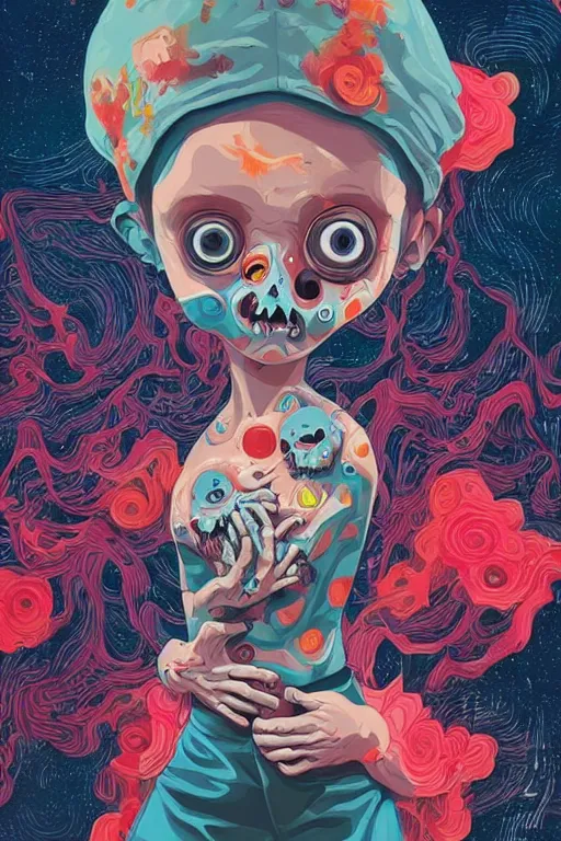 Image similar to a baby zombie in a pocket, tristan eaton, victo ngai, artgerm, rhads, ross draws