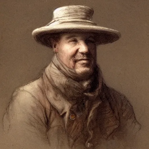 Prompt: man wearing a heavy fat stone hat high resolution, high quality, by jean - baptiste monge